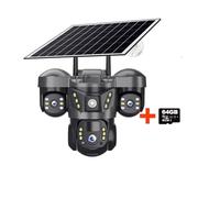 6MP Triple Lenses WiFi Solar Camera PIR Human Detection Night Vision Waterproof Security CCTV Camara Battery Video Monitor Installazione versatile(WiFi Cam 64G Card)