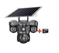 6MP Triple Lenses WiFi Solar Camera PIR Human Detection Night Vision Waterproof Security CCTV Camara Battery Video Monitor(WiFi Cam 128G Card)