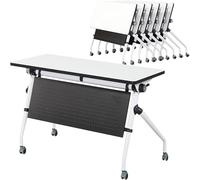 6pack Foldable Meeting Table Flip Top Mobile Training Desk with Lockable Wheels, Rectangular Rolling Splicing Multifunctional Computer Desk for Conference Rooms, Training Rooms, Media Centers