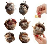 6pc Forest Animal Acorn Ornaments,pine Cone Animal Ornament,cozy Forest Christmas Ornaments,2D Flat Acrylic Forests Pine Cones Animals Figures,Cute Pine Cone Animals Pendants-A