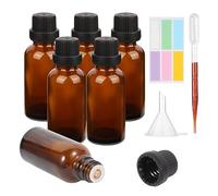 6Pcs 30ml Bottiglia di Vetro Ambra di Oli Essenziali con Cappucci a Vite, Vialli Vuoti e Riutilizzabili da Viaggio per Profumi e Aromaterapia, con Imbuto, Contagocce in Plastica da 3ml e 6 Etichette.