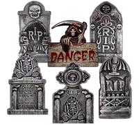 6Pcs 42cm Halloween decorazione giardino strappare cimitero lapide set, Halloween lapide cortile segni deco con punte di terra per la festa di Halloween, casa stregata, cimitero e prato all'aperto