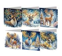 6pcs 5D Diamond Painting Greeting Cards for Adults, DIY Animal Pattern Diamond Painting Greeting Card Rhinestone Diamonds Art Mosaic Postcards for Christmas Birthdays Thanksgiving Holidays