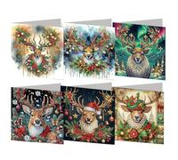 6pcs 5D Diamond Painting Greeting Cards for Adults, DIY Animal Pattern Diamond Painting Greeting Card Rhinestone Diamonds Art Mosaic Postcards for Christmas Birthdays Thanksgiving Holidays