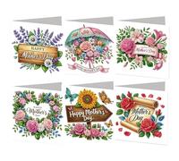 6PCS 5D DIY Diamond Art Cards with Envelopes and Tools, Mothers Day DIY Damond Painting Kit Greeting Card Painting Greeting Cards for Family Friends Holiday Congratulations Gift