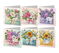 6PCS 5D DIY Diamond Art Cards with Envelopes and Tools, Mothers Day DIY Damond Painting Kit Greeting Card Painting Greeting Cards for Family Friends Holiday Congratulations Gift