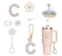 6PCS Accessori Personalizzati per Stanley Cup,Tappo copripaglia, Decorazioni con Iniziali,Adesivi con Lettere,Ciondolo con Lettere e Tappo Antifuga per Stanley Cup (C)