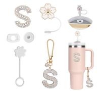 6PCS Accessori Personalizzati per Stanley Cup,Tappo copripaglia, Decorazioni con Iniziali,Adesivi con Lettere,Ciondolo con Lettere e Tappo Antifuga per Stanley Cup (S)