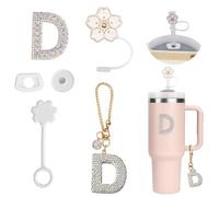 6PCS Accessori Personalizzati per Stanley Cup,Tappo copripaglia, Decorazioni con Iniziali,Adesivi con Lettere,Ciondolo con Lettere e Tappo Antifuga per Stanley Cup (D)