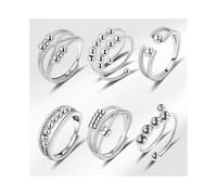 6pcs Anxiety Ring Women's Adjustable Split Ring Set Rotating Ring Ring Suitable for Anxiety