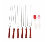 6PCS Bastoncini per arrostire marshmallow Spiedini Smores con spazzola per barbecue, spiedini Shish Kabob in acciaio inossidabile con manico in legno per griglia, cucina