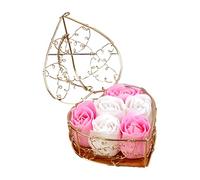 6Pcs Bathr sapone di petali di rosa a forma di fiore, pianta artificiale sapone profumato rosa ferro regalato scatola per ragazze rosa e bianco 1size