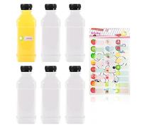 6pcs bottiglie trasparenti per succhi,1 adesivo frutta，contenitore per bevande da 250 ml,Bottiglia per bevande in PET con coperchio, bottiglia trasparente riutilizzabile, succo (coperchio nero)
