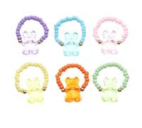 6pcs Cartoon Orso Ciondolo Anelli Unici Elastico Perline Anelli Regolabile Dito Ornamento Colorato Resina Accessori Carino Cartoon