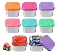 6pcs Contenitori Per Snack In Acciaio Inossidabile, Contenitore Per Vinaigrette, Contenitore Per Salsa Con Coperchi In Silicone Scatole Da Assaggiare Riutilizzabili Recipiente Salsa Per Picche Niquer,