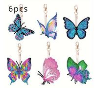 6PCS Diamante Dipinto Portachiavi Kit Chiave Ciondolo Fai Lavoretti Farfalla