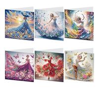 6Pcs Diamond Painting Greeting Card Set, DIY Diamond Painting Greeting Card Rhinestone Diamonds Art Mosaic Postcards Diamonds Art Handmade Postcards for Birthdays Thanksgiving