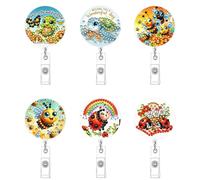 6Pcs DIY Diamond Painting ID Holder with Clip Rhinestone Nurse Badge Reel Retractable Bling Crystal Painting Badge Clip for Work Badge Teacher Student & Office