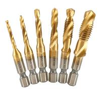 6Pcs HSS Set Punte Trapano per Maschi, Maschio a Mano Rivestito in Titanio con Codolo Esagonale, M3 M4 M5 M6 M8 M10 Tappo Metrico Vite Punto a Spirale, Strumento Foratura a Cambio Rapido 1/4"