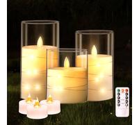 6PCS LED Candele senza fiamma a batteria Candele LED candele finte fiamma oscillante set candele a pilastro in vera cera con timer remoto Ø7,5 cm altezza 10/12,5/15 cm con 3 candele per Festivals Deco