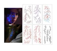 6pcs Lightning Glow-in-the-Dark Tattoo Stickers, Luminous Temporary Tattoos,Lightning Stripes Half-arm Fake Tattoo Stickers,Suitable for Halloween Carnival Party Supplies (6pcs)