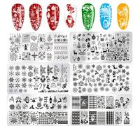 6pcs Natale Nail Stamping In Acciaio Inox Nail Stamping Piastra Fiocco di Neve Santa Alce Pinguino Calzini Nail Stamping Stencil Nail Polish