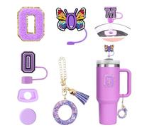 6PCS Personalisierte Tumbler Zubehör für Stanley Cup, Stroh Cover für Stanley Cup, Initialen Dekorationen, Brief Aufkleber, Brief Charm, Strohhalm Abdeckung und Leck Stopper für Tumbler. (O)