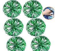 6pcs Pom Poms Cheerleading, Pompoms Cheerleader, 35cm Metallici Pon Pon Cheerleader, Cheerleader Pom Poms Pallina con Manico Per Sport di Squadra Calcio Ballo Cheering Bambini Adulti (Verde+Argento)