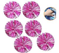 6pcs Pom Poms Cheerleading, Pompoms Cheerleader, 35cm Metallici Pon Pon Cheerleader, Cheerleader Pom Poms Pallina con Manico Per Sport di Squadra Calcio Ballo Cheering Bambini Adulti (Rosa+Argento)