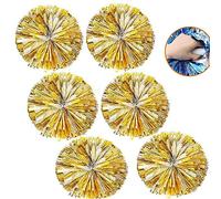 6pcs Pom Poms Cheerleading, Pompoms Cheerleader, 35cm Metallici Pon Pon Cheerleader, Cheerleader Pom Poms Pallina con Manico Per Sport di Squadra Calcio Ballo Cheering Bambini Adulti (Oro+Argento)