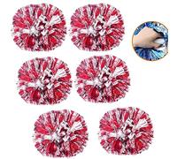 6pcs Pom Poms Cheerleading, Pompoms Cheerleader, 35cm Metallici Pon Pon Cheerleader, Cheerleader Pom Poms Pallina con Manico Per Sport di Squadra Calcio Ballo Cheering Bambini Adulti (Rosso+Argento)