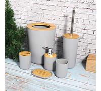 6pcs Set di Accessori per Il Bagno Accessori da Bagno di Lusso in plastica Set da Bagno con portaspazzolino Portaspazzolino Portasapone Dispenser di Sapone Pattumiera Spazzola(Grigio)