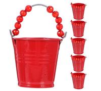 6Pcs Small Red Iron Buckets with Beaded Handles for Storage and Party Favors