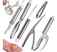 6PCS Squamatore Pesce, FORMVERSITY Sgusciatore di Gamberi, Pinzette per Lische di Pesce, Pinza per Chele Astice, Set 6 In 1 per Rimuovere Fili di Gamberetti, Squame di Pesce e Organi Interni