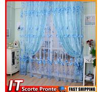 6pcs Tulip Flower Yarn Sheer Window Curtain Scarf Drapes(Blue)