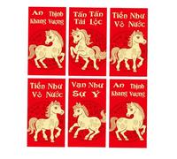 6pcs Vietnamese Lunars Year Angpao Bag With Auspiciouses Horses Pattern And Mattes Surfaces Treatments Cultural Diversity Festival Gift Bag