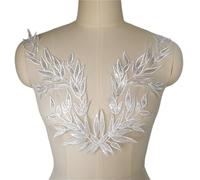 6PCS White Leaf Leaves Lace Fabric Sequin Embroidered Party Gown Appliques Collar Sew Patches For Wedding Decoration Dress DIY