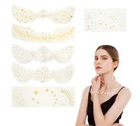 6PcsTatuaggio Temporaneo Scintillante,Toppe Glitter Viso,Lentiggini Scintillanti,con 1Adesivi Clavicola,Vestibilità Naturale,Impermeabile resistente al sudore,per,Balli Fine Anno, Halloween (oro)