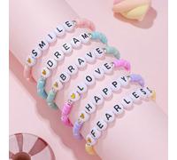6Pezzi/Set Braccialetti Impilabili con Lettere di Energia Positiva e Parole di Coraggio, Amiche del Cuore, Stratificazione, Amicizia, Perline Colorate Caramella, Gioielli da Ragazza, Regalo Tagli Unic