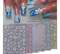 6pezzi Summer Hibiscus Flower Nail Stickers Mixed Color 3D Self-Adhesive Decals Nail Art Sliders Pink White Gold Floral Nail Design Manicure Decor For Vacation Nails Women Girladesivi unghiestickers u