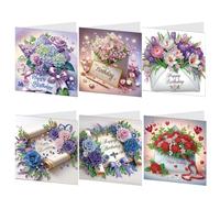 6pz Carte di Auguri con Pittura a Diamanti 5D per Adulti, Set di Biglietti di Auguri Fai-da-Te con Design per Compleanno, Kit di Arte con Strass e Mosaico Postcards Fatto Mano per Compleanni