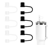 6pz Coperchi per in Silicone per Stanley Cup 30 e 40 Once, 10mm Topper per Cannucce A Prova di Perdite Punte per Cannucce Coperchio Cannucce per Stanley Cup Accessori (Nero, Bianco)