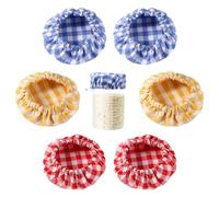 6pz Copri Barattoli Stoffa, Cotone Scozzese Copri Tappi Barattoli Stoffa Elastico Non Sbiancato Coperchio in Tessuto Riutilizzabile Jar Cloth Cover per Bocca del Barattolo da 7,62-10,16cm