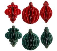 6pz Decorazioni Natalizie da Appendere, Ciondoli Natale in Carta a Nido d’Ape Addobbi Albero di Natale Casa Camini Palline Natale di Carta (Rosso+Verde)