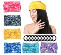 6Pz Fascia Capelli Con 10 Elastici Per Capelli,Larghe,Elastiche,Morbide Per Capelli,Bandana Per Allenamento,Spa,Fitness,Corsa,Yoga