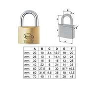 6PZ LUCCHETTO OTTONE ARCO NORMALE PRIUM PL110 - mm.60 (PL1106000)