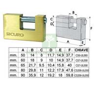 6PZ LUCCHETTO RETTANGOLARE IN OTTONE MM.90: