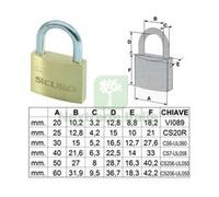 6PZ LUCCHETTO TIPO PESANTE OTTONE ARCO NORMALE MM.40: