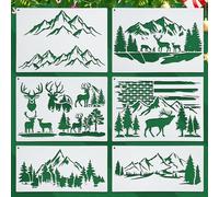 6pz Stencil per Paesaggi di Montagna - Modello Riutilizzabile di Cervo e Alberi per Dipingere su Legno, Decorazioni da Parete e Natura Artigianale