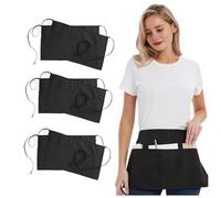 6Pz Vita Corta Grembiule Nero, Grembiule cameriera donna, Grembiule Corto Unisex 86 * 55cm, Grembiule da Barbecue con 3 Tasche, Grembiule Lavoro Regolabile, Grembiule Barista, Vita Corta Grembiule Bar